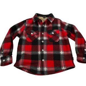 Eddie Bauer Plaid Sherpa Fleece Lined red, black gray Shirt Jacket Boys Size 4/5